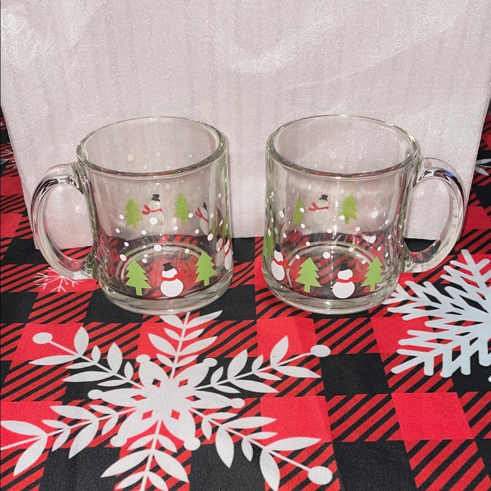 Vintage Set of Luminarc Snowman Holiday Glass Mugs